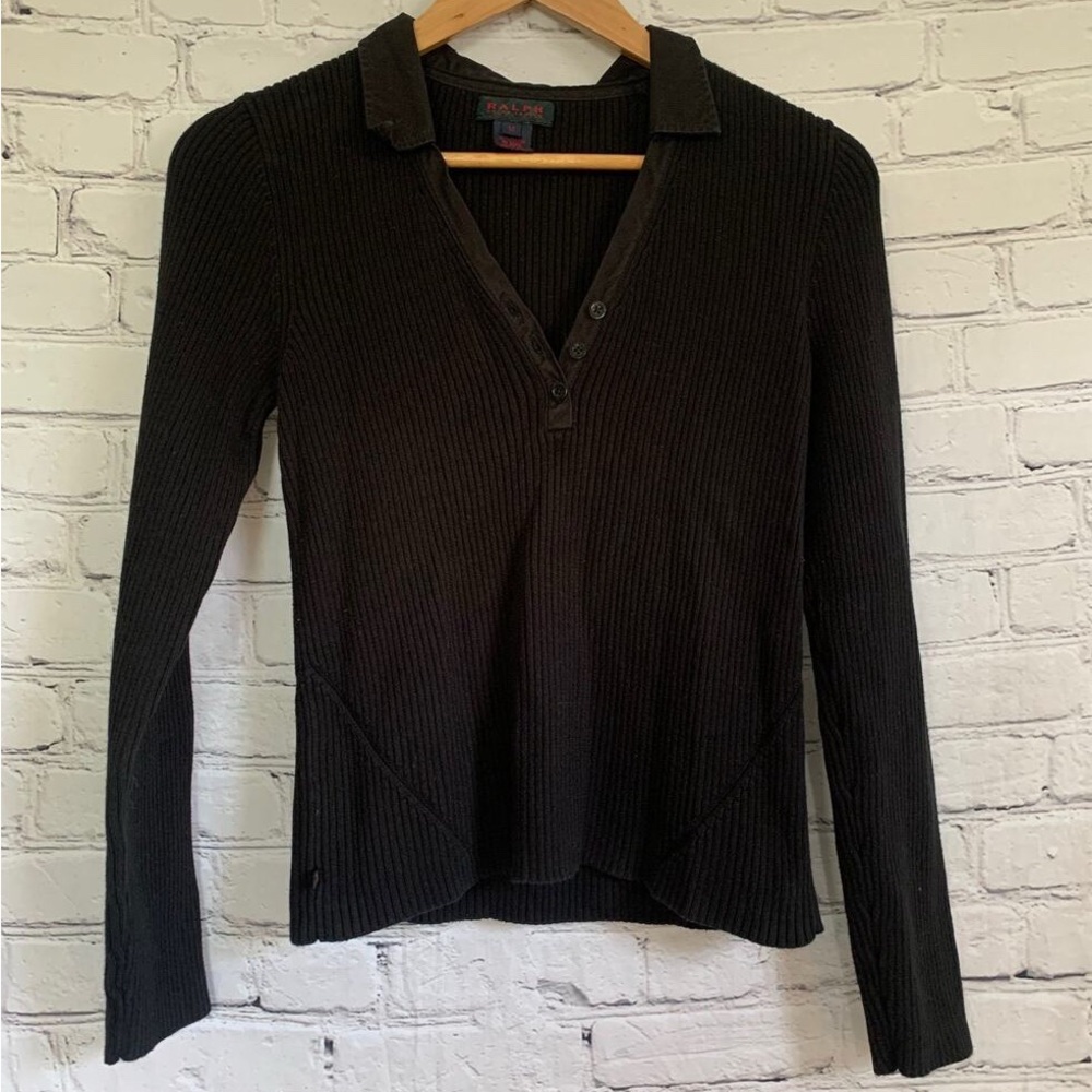 RALPH LAUREN Ribbed Collared Polo Sweater
